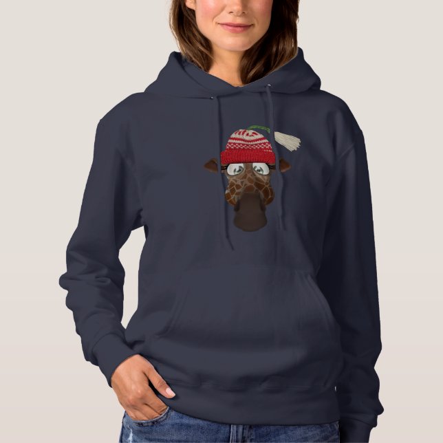 Cute Whimsical Giraffe in Winter Hat Tröja (Framsida)