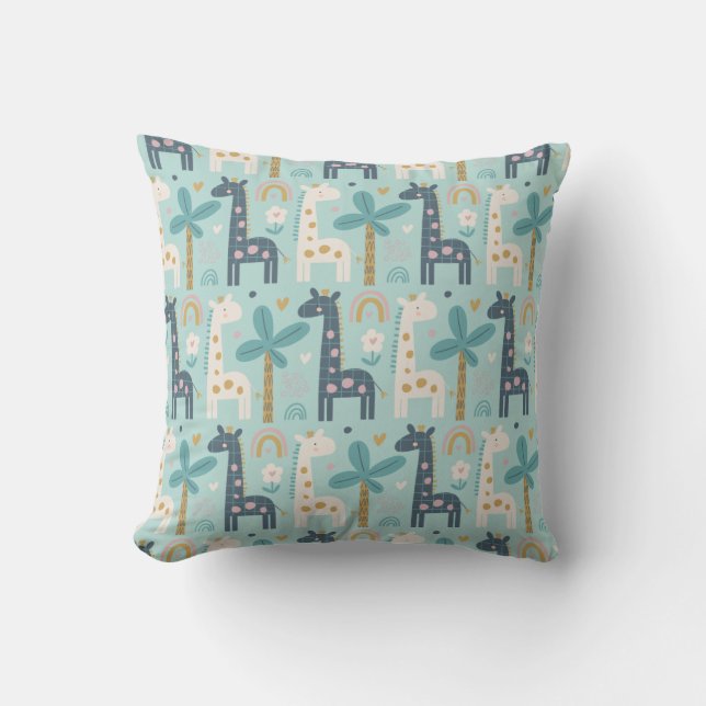 Cute Whimsical Giraffe Mönster i Pastel Blue Kudde (Framsida)