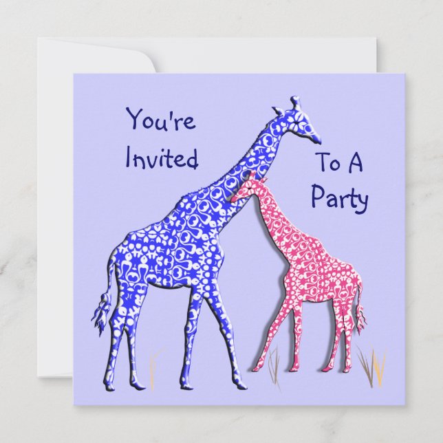 Cute Whimsical Giraffe Rosa Blue Party Inbjudan (Framsida)