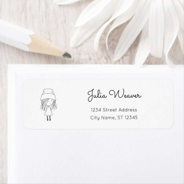 Cute Whimsical Girl Odd Socks Hat Tecknad Returadress Etikett (Insitu)