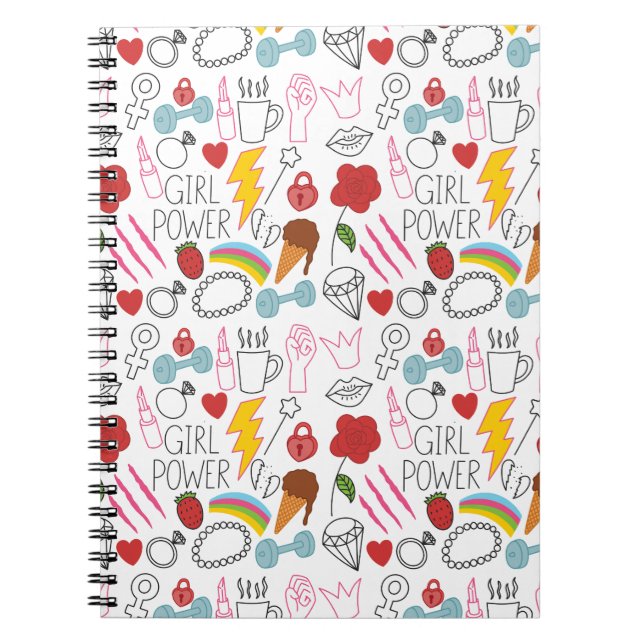 Cute Whimsical Girl Power Doodle Retro Anteckningsbok (Framsidan)