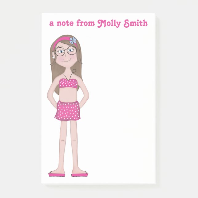 Cute Whimsical Girly Tecknad Teckning Post-it Block (Framsida)