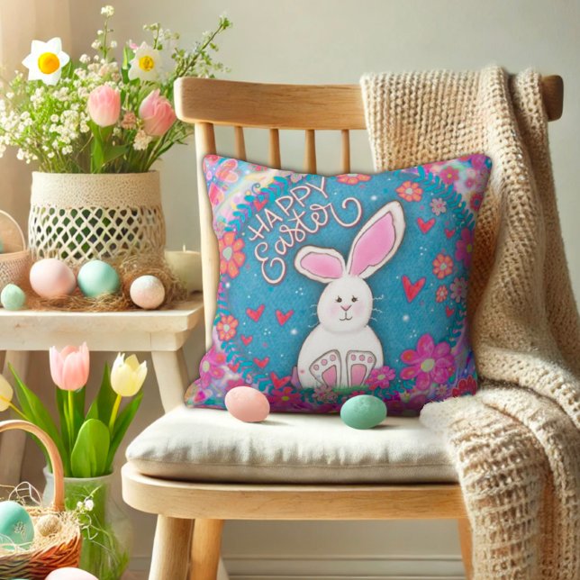 Cute Whimsical Glad påsk Bunny Inspirife Kudde (Skapare uppladdad)