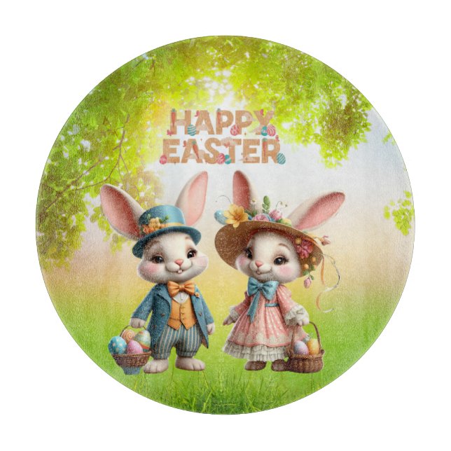Cute, Whimsical Glad påsk med 2 kaniner (Framsidan)