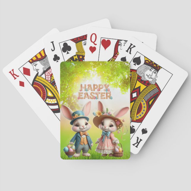 Cute, Whimsical Glad påsk med 2 kaniner Casinokort (Baksidan)