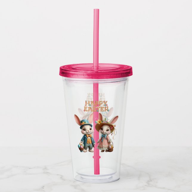Cute, Whimsical Glad påsk med 2 kaniner Take Away Mugg (Framsida)