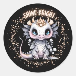 Cute Whimsical Golden Shine Bright Little Dragon Runt Klistermärke