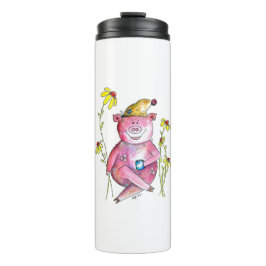 Cute Whimsical Gris Drinking Coffee