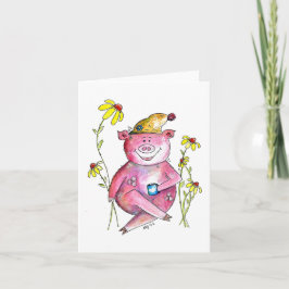 Cute Whimsical Gris Drinking Coffee Kort