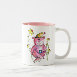 Cute Whimsical Gris Drinking Coffee Två-Tonad Mugg