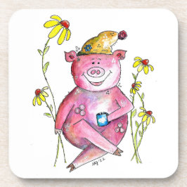 Cute Whimsical Gris Drinking Coffee Underlägg