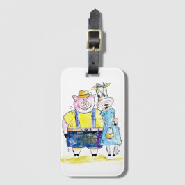 Cute Whimsical Gris och Cow Bagagebricka