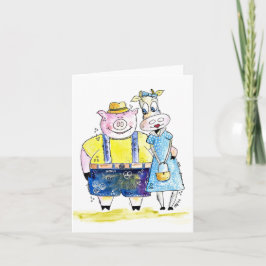 Cute Whimsical Gris och Cow Kort