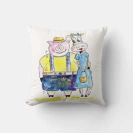 Cute Whimsical Gris och Cow Kudde