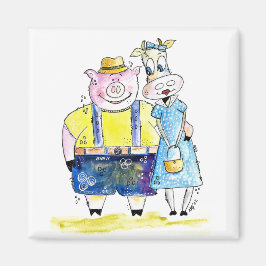 Cute Whimsical Gris och Cow Magnet