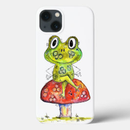 Cute Whimsical Grönt Frog på Toadstool