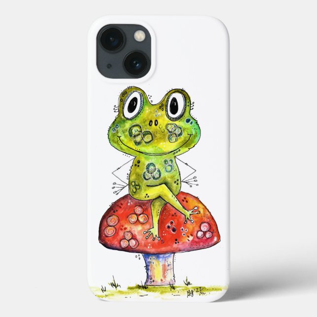 Cute Whimsical Grönt Frog på Toadstool (Baksida)