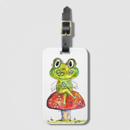 Cute Whimsical Grönt Frog på Toadstool Bagagebricka