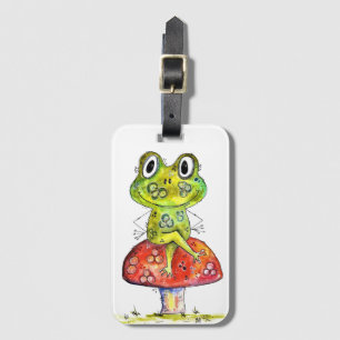 Cute Whimsical Grönt Frog på Toadstool Bagagebricka