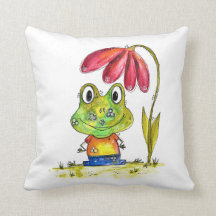 Cute Whimsical Grönt Frog under en röd blomma