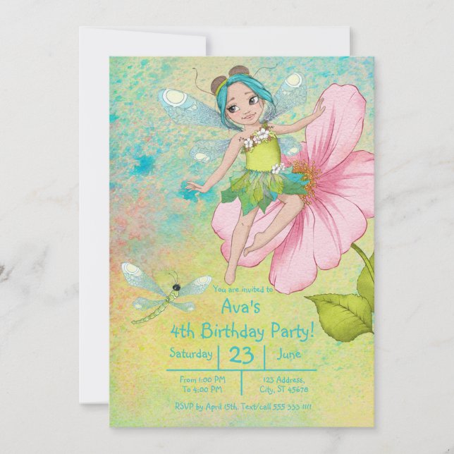 Cute Whimsical Grönt Turcos Dragonfly Birthday Inbjudningar (Framsida)