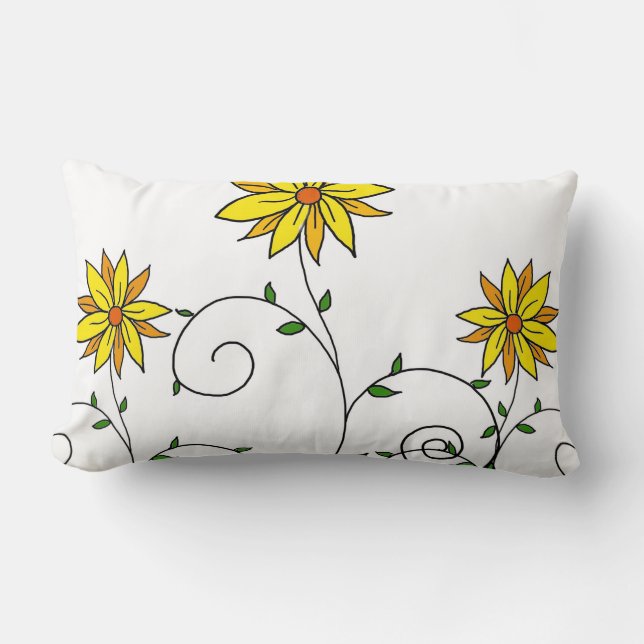 Cute Whimsical Gula blommor Doodle Art Lumbarkudde (Framsida)