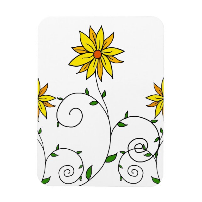 Cute Whimsical Gula blommor Doodle Art Magnet (Vertikal)