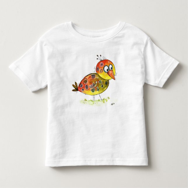 Cute Whimsical Gult Bird T-Shirt (Framsida)