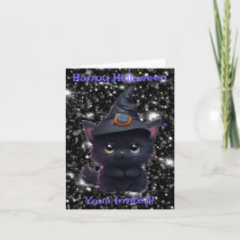 Cute whimsical Halloween Black cat Inbjudan