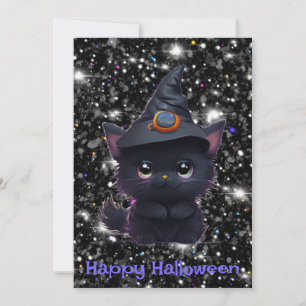 Cute whimsical Halloween Black cat Inbjudningar