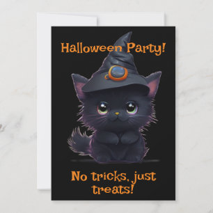 Cute whimsical Halloween Black cat Inbjudningar