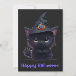 Cute whimsical Halloween Black cat Inbjudningar