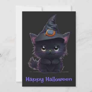 Cute whimsical Halloween Black cat Inbjudningar