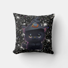 Cute whimsical Halloween Black cat Kudde