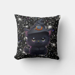 Cute whimsical Halloween Black cat Kudde