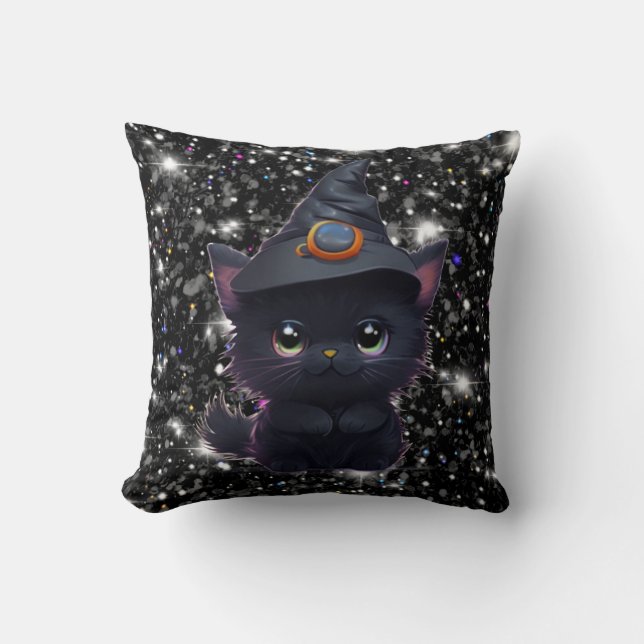 Cute whimsical Halloween Black cat Kudde (Framsida)