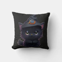 Cute whimsical Halloween Black cat Kudde