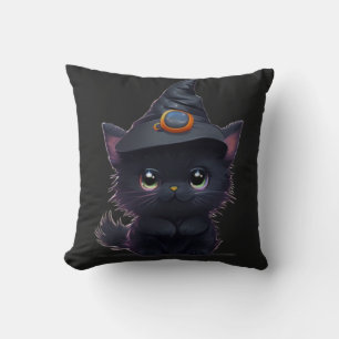 Cute whimsical Halloween Black cat Kudde