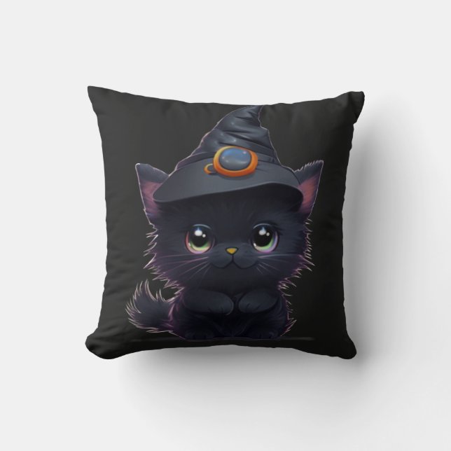 Cute whimsical Halloween Black cat Kudde (Framsida)