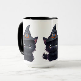Cute whimsical Halloween Black cat Mugg