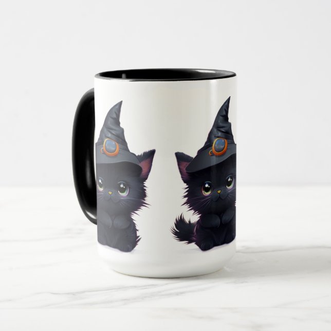 Cute whimsical Halloween Black cat Mugg (Framsida vänster)