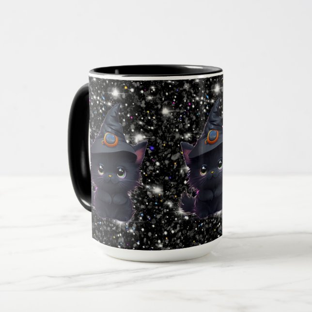 Cute whimsical Halloween Black cat Mugg (Framsida vänster)