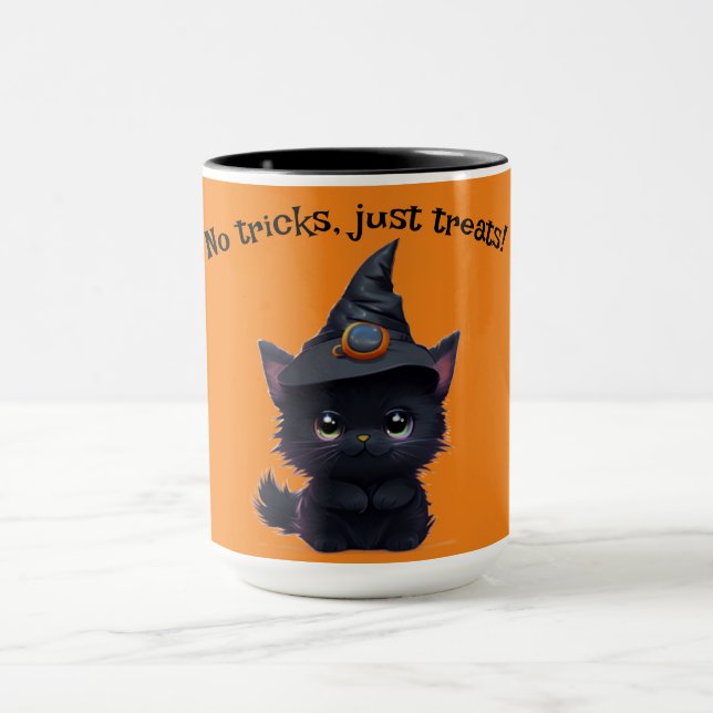 Cute whimsical Halloween Black cat Mugg (Center)