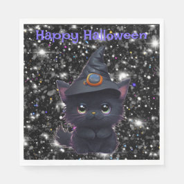 Cute whimsical Halloween Black cat Pappersservett