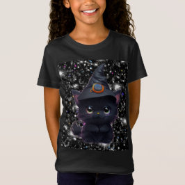 Cute whimsical Halloween Black cat T Shirt