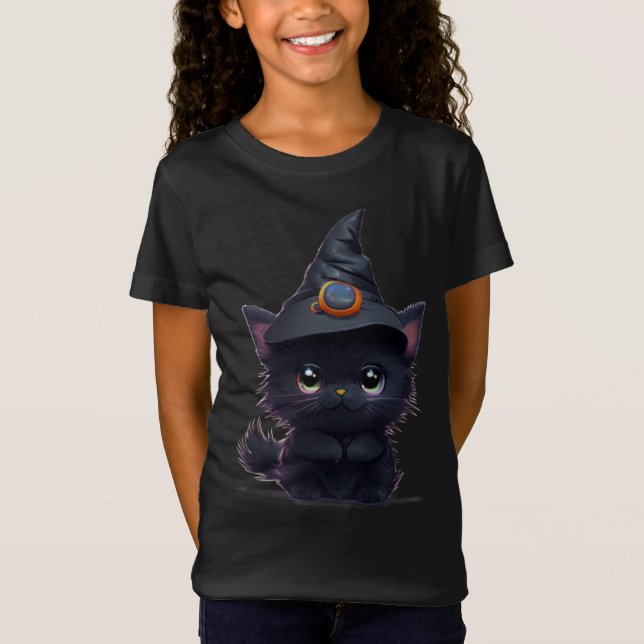 Cute whimsical Halloween Black cat T-Shirt (Framsida)