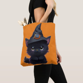 Cute whimsical Halloween Black cat Tygkasse