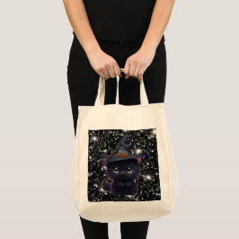 Cute whimsical Halloween Black cat Tygkasse