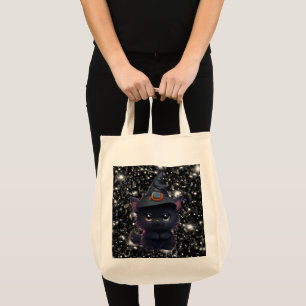 Cute whimsical Halloween Black cat Tygkasse
