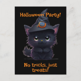 Cute whimsical Halloween Black cat Vykort
